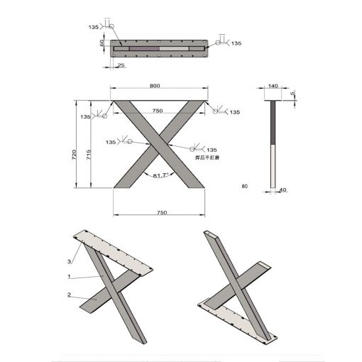 Premium model stalen X poot 10x4cm koker - Zwart