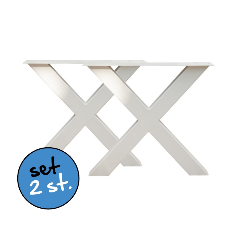 Stalen tafelpoot X wit met 8x8cm - Meubelpoten.nl